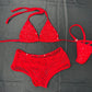 Red Fishnet Bikini Top/Shorts Two-Piece Lingerie Outfit