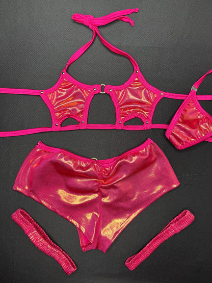 Hot Pink Star Bikini Top/Shorts Two-Piece Lingerie Outfit