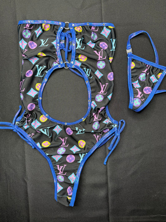 Purple/Black One-Piece Exotic Dancer Outfit