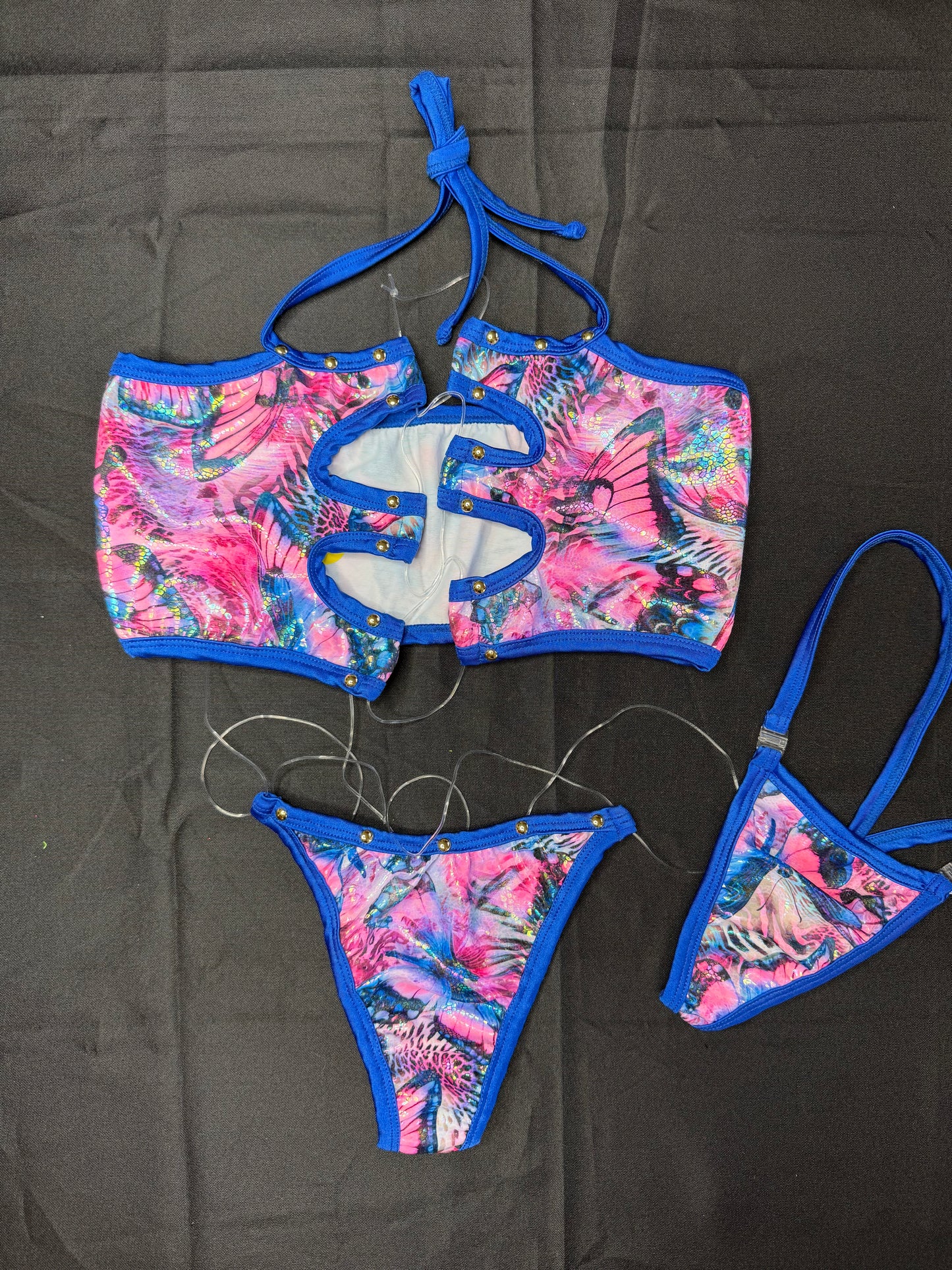 Holographic Peacock Tube Tops/Silicone Two-Piece Lingerie Outfit