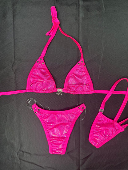 Hot Pink Spandex Two-Piece Bikini Lingerie Outfit
