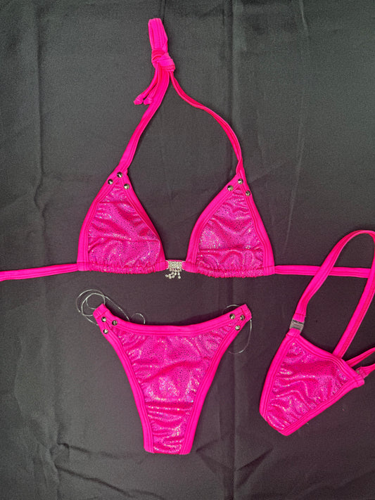 Hot Pink Spandex Two-Piece Bikini Lingerie Outfit
