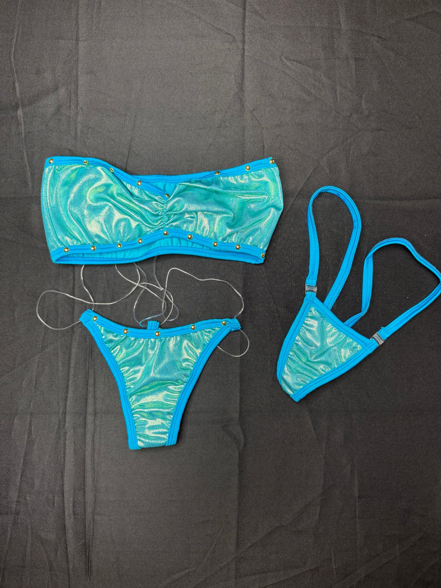 Baby Blue Spandex Tube-Top Two-Piece Bikini Lingerie Outfit