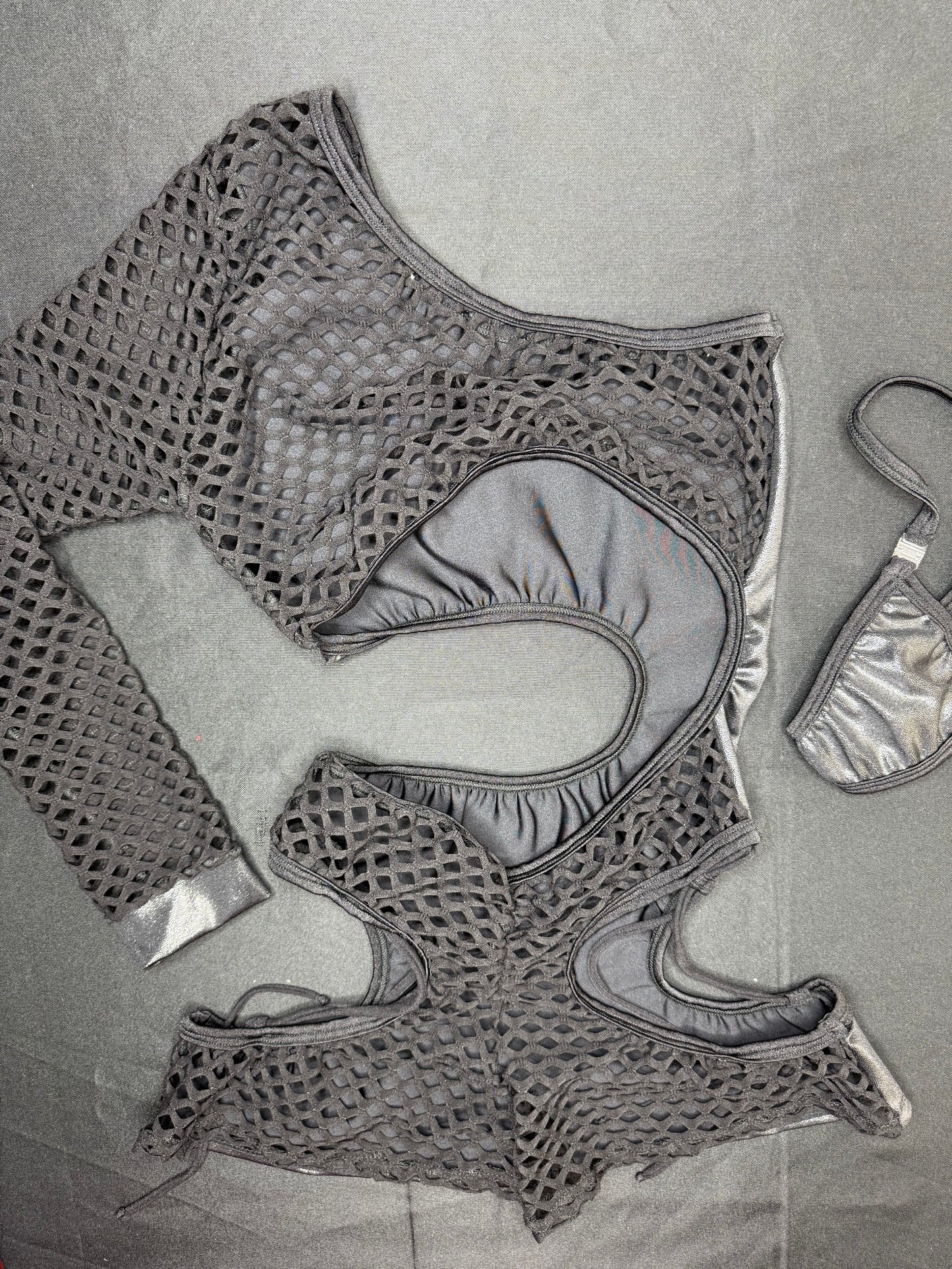 Metallic Black Spandex/Fishnet Single Sleeve One-Piece Romper Lingerie Outfit