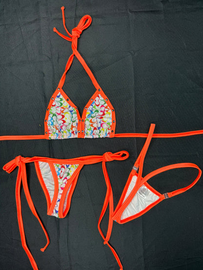 White Designer/Orange Spandex Bikini Lingerie Outfit