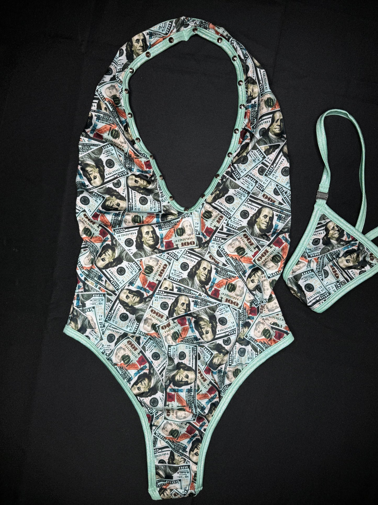 Mint $100 Bill Money One-Piece Lingerie Outfit