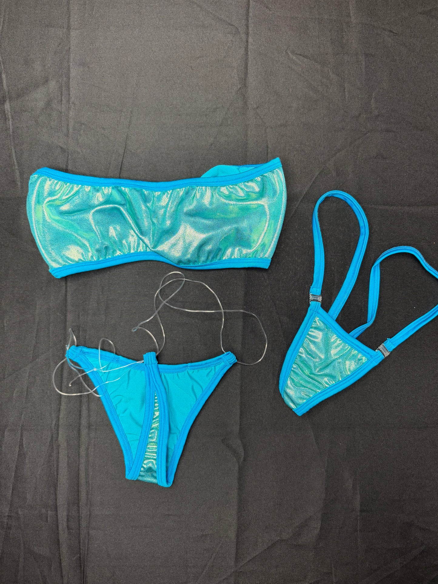 Baby Blue Spandex Tube-Top Two-Piece Bikini Lingerie Outfit
