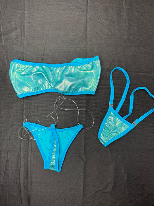 Baby Blue Spandex Tube-Top Two-Piece Bikini Lingerie Outfit