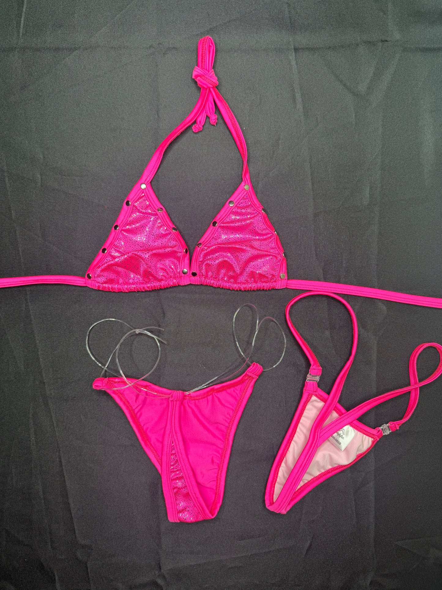 Pink Spandex Two-Piece Bikini Lingerie Outfit