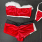 Red Velvet/White Mesh Tube Top/Shorts & Hat Christmas Lingerie Outfit