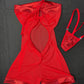 Metallic Red Spandex/Red Mesh One-Piece Lingerie Outfit