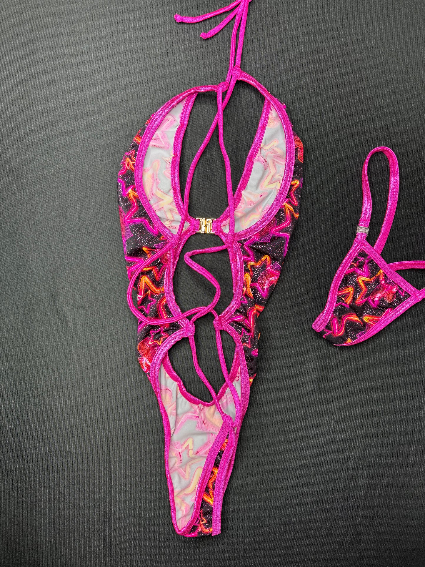 Metallic Star Fabric One-Piece Lingerie Outfit