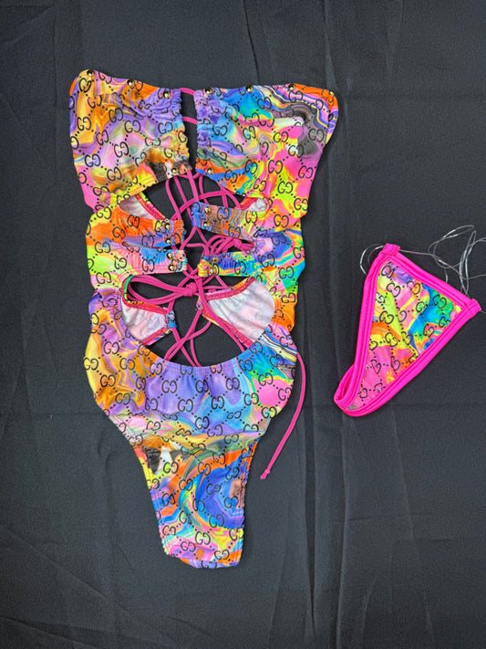 Rainbow Designer One-Piece Lingerie Outfit