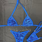 Metallic Royal Blue Animal Print Spandex Two-Piece Bikini Lingerie Outfit