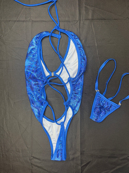 Royal Blue Animal Print One-Piece Lingerie Outfit