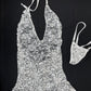 White Lace Sequins One-Piece Ripped Back Lingerie Outfit