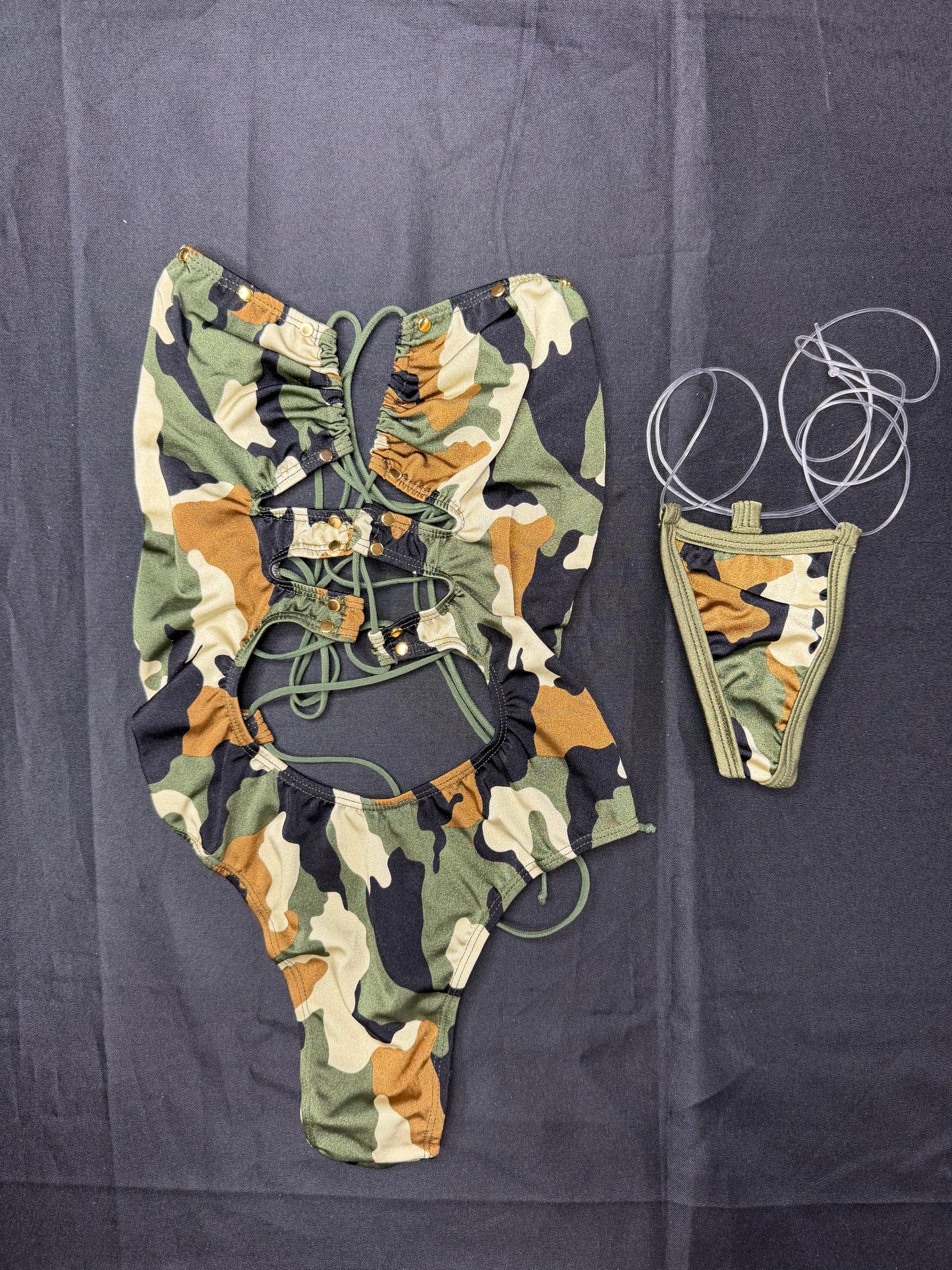 Camouflage Spandex One-Piece Lingerie Outfit