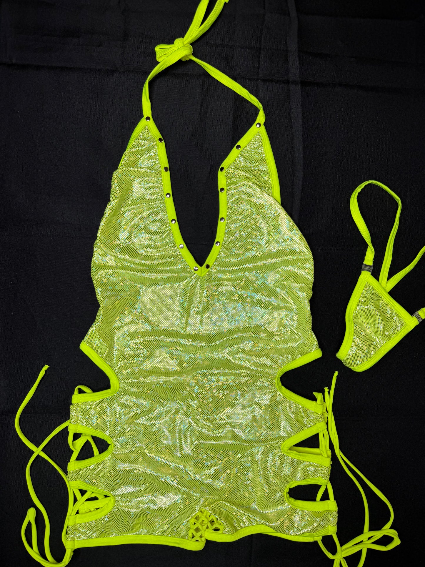 Neon Metallic Yellow Spandex Romper Lingerie Outfit