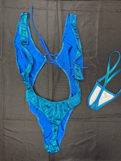 Turquoise/Teal Three-Piece Lingerie Outfit