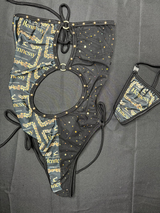 Black Mesh/Spandex One-Piece Exotic Dancer Outfit