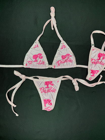 Mystic Pink/Baby Pink Two-Piece Side-Tie Bikini Lingerie Outfit