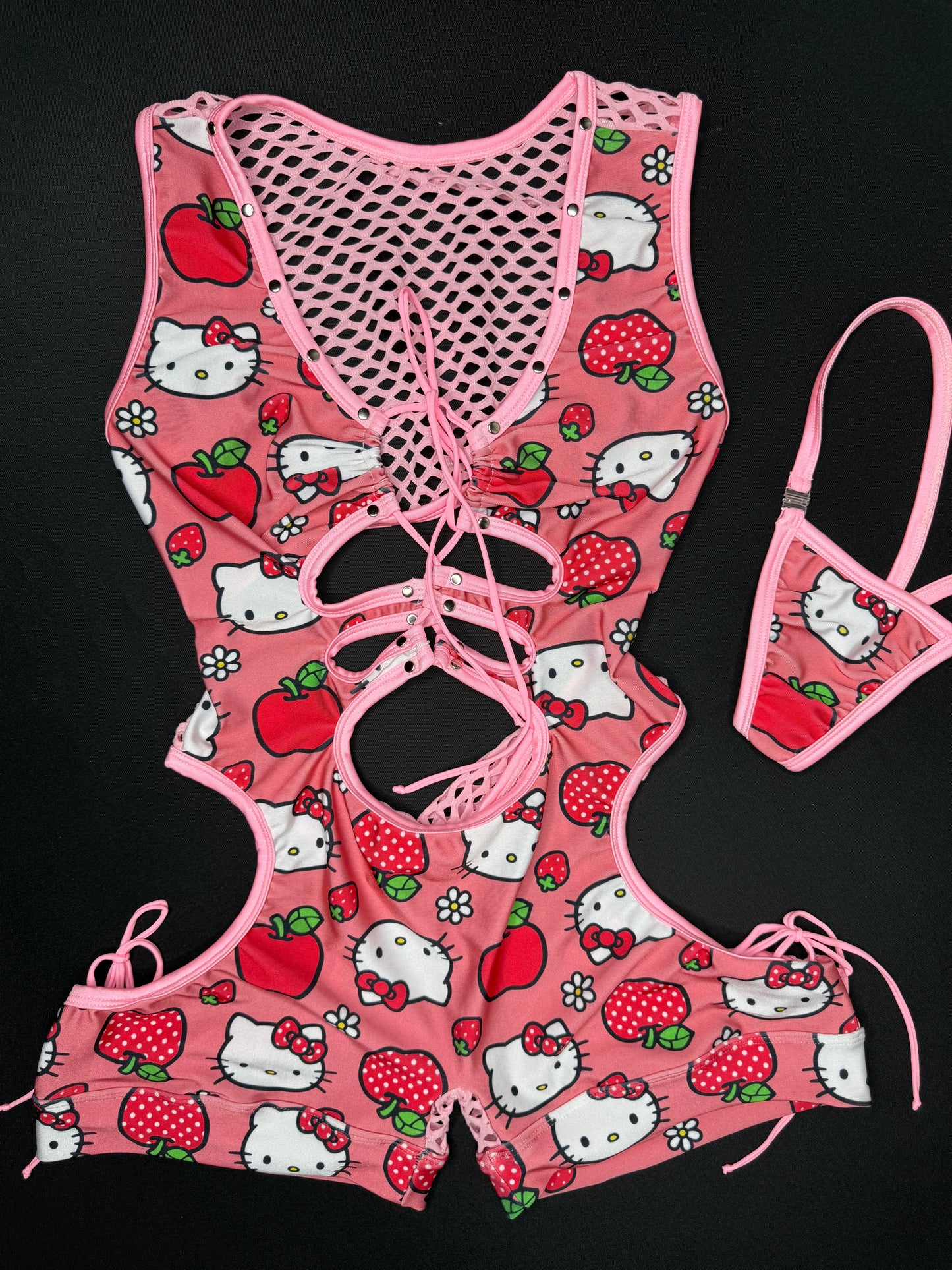 Pink Kitty Sleeveless Romper One-Piece Lingerie Outfit