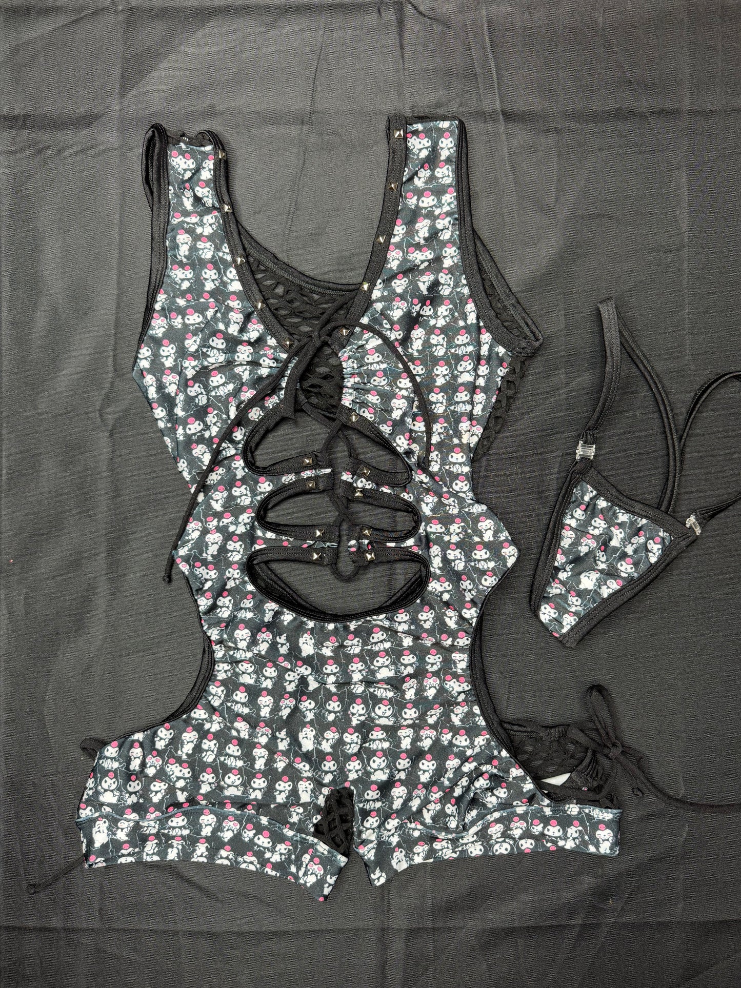 Black Kuromi Spandex Romper Lingerie Outfit