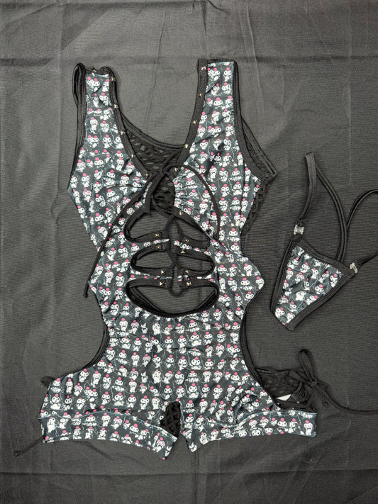 Black Kuromi Spandex Romper Lingerie Outfit