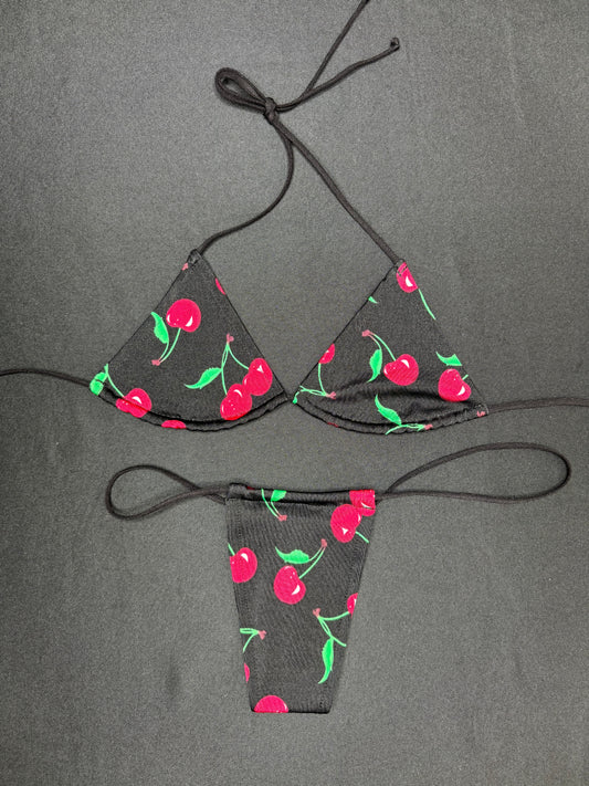 Black Cherry Micro Bikini Lingerie Outfit