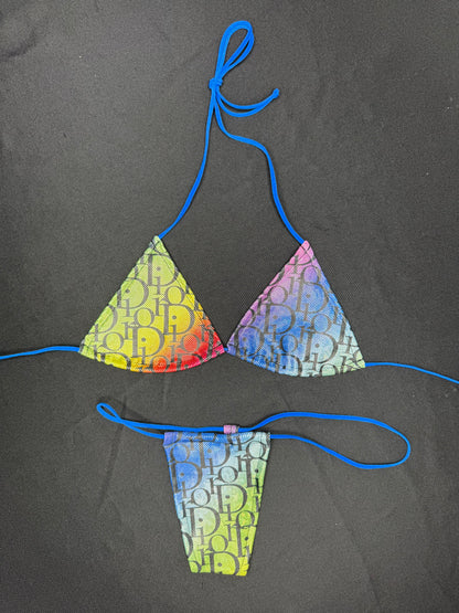 Holographic Rainbow Designer Two-Piece Micro Bikini Lingerie Outfit