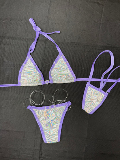 Chrome/Lavender Spandex Lingerie Outfit