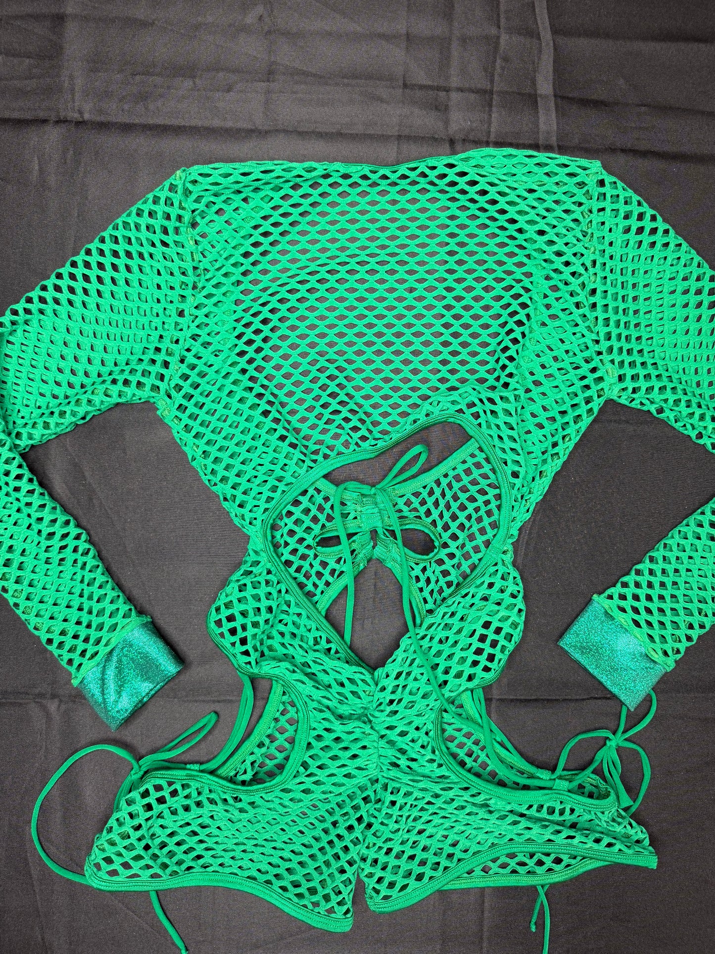 Metallic Green/Green Spandex Romper Lingerie Outfit