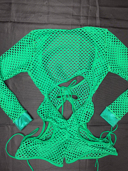 Metallic Green/Green Spandex Romper Lingerie Outfit