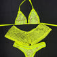 Neon Yellow Spandex Shorts/Cheeky Thong Three-Piece Lingerie Outfit
