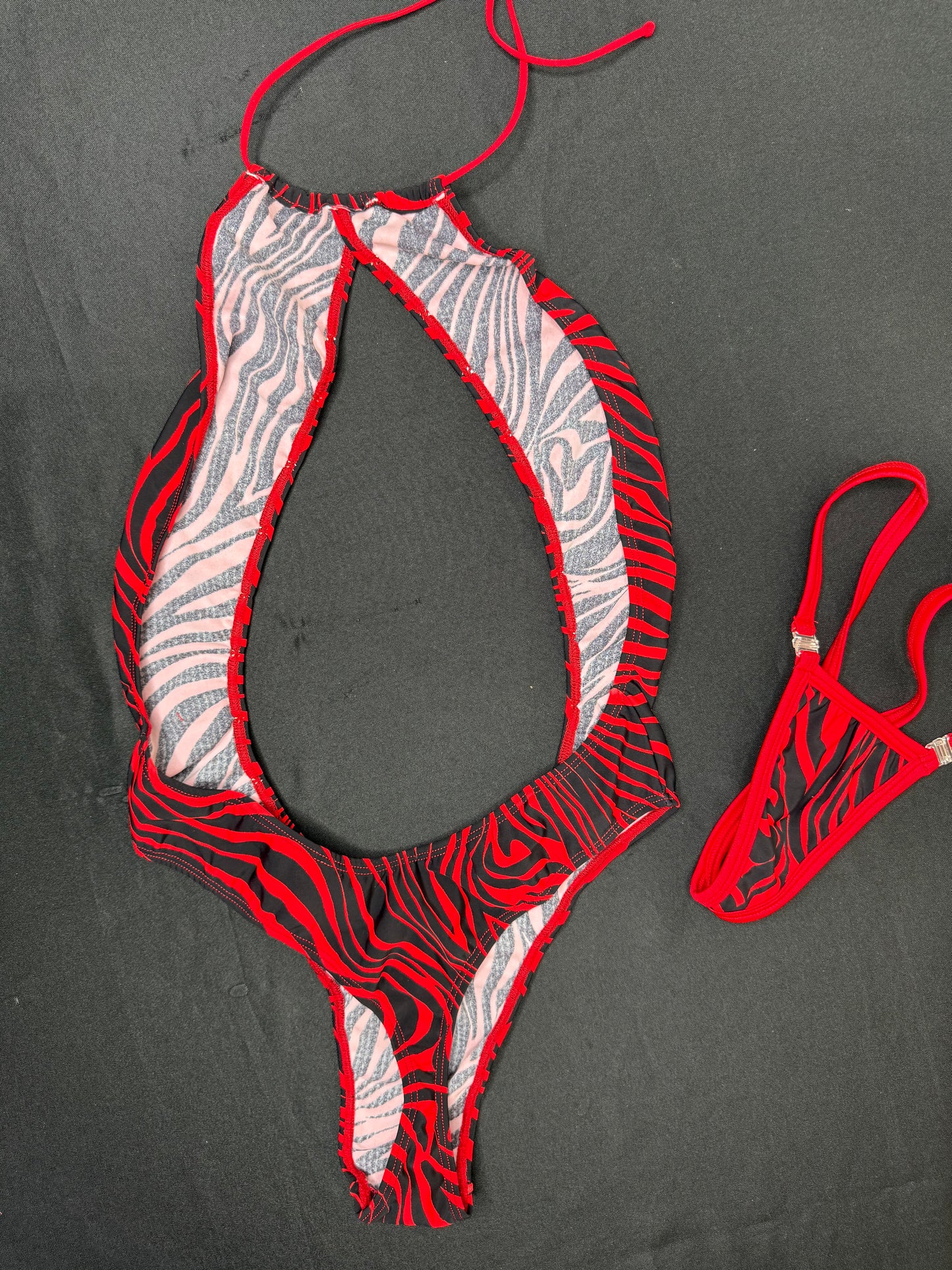 Red/Black Animal Print One-Piece Lingerie Outfit