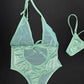 Mint Mesh/Metallic Mint Spandex One-Piece Lingerie Outfit