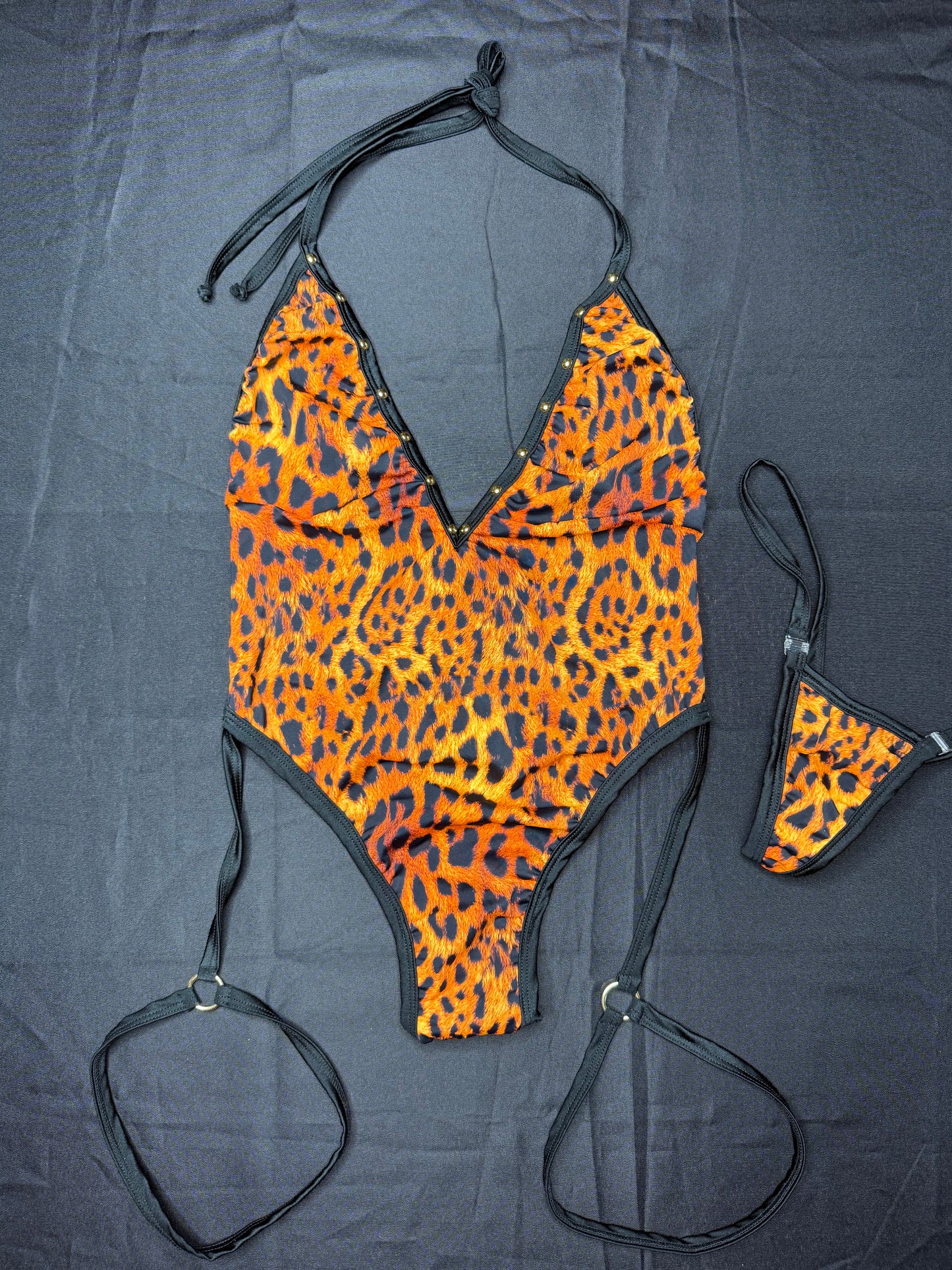 Animal Print/Black Spandex One-Piece Lingerie Outfit