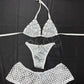 Silver/White Spandex Bikini/Shorts Three-Piece Lingerie Outfit