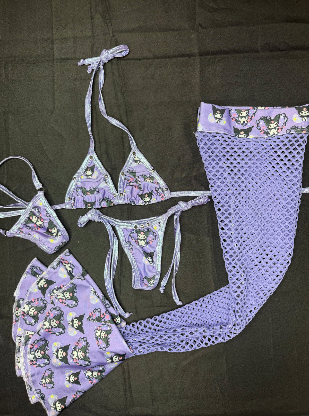 Lavender Kuromi Spandex Print Leg Lingerie Outfit