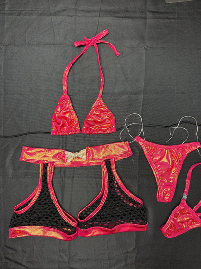 Hot Pink/Fuchsia Animal Print/Black Spandex Two-Piece Shorts Lingerie Outfit