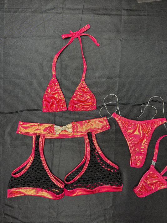 Hot Pink/Fuchsia Animal Print/Black Spandex Two-Piece Shorts Lingerie Outfit
