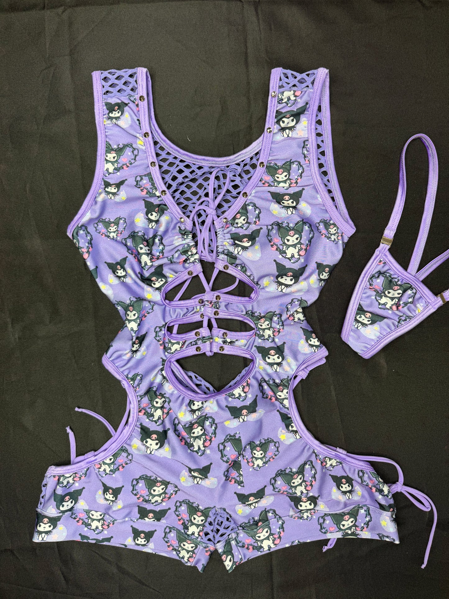 Purple Kuromi/Lavender Spandex Romper Lingerie Outfit