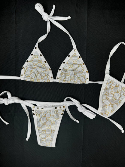 White Designer Spandex Two-Piece Side-Tie Lingerie Outfit