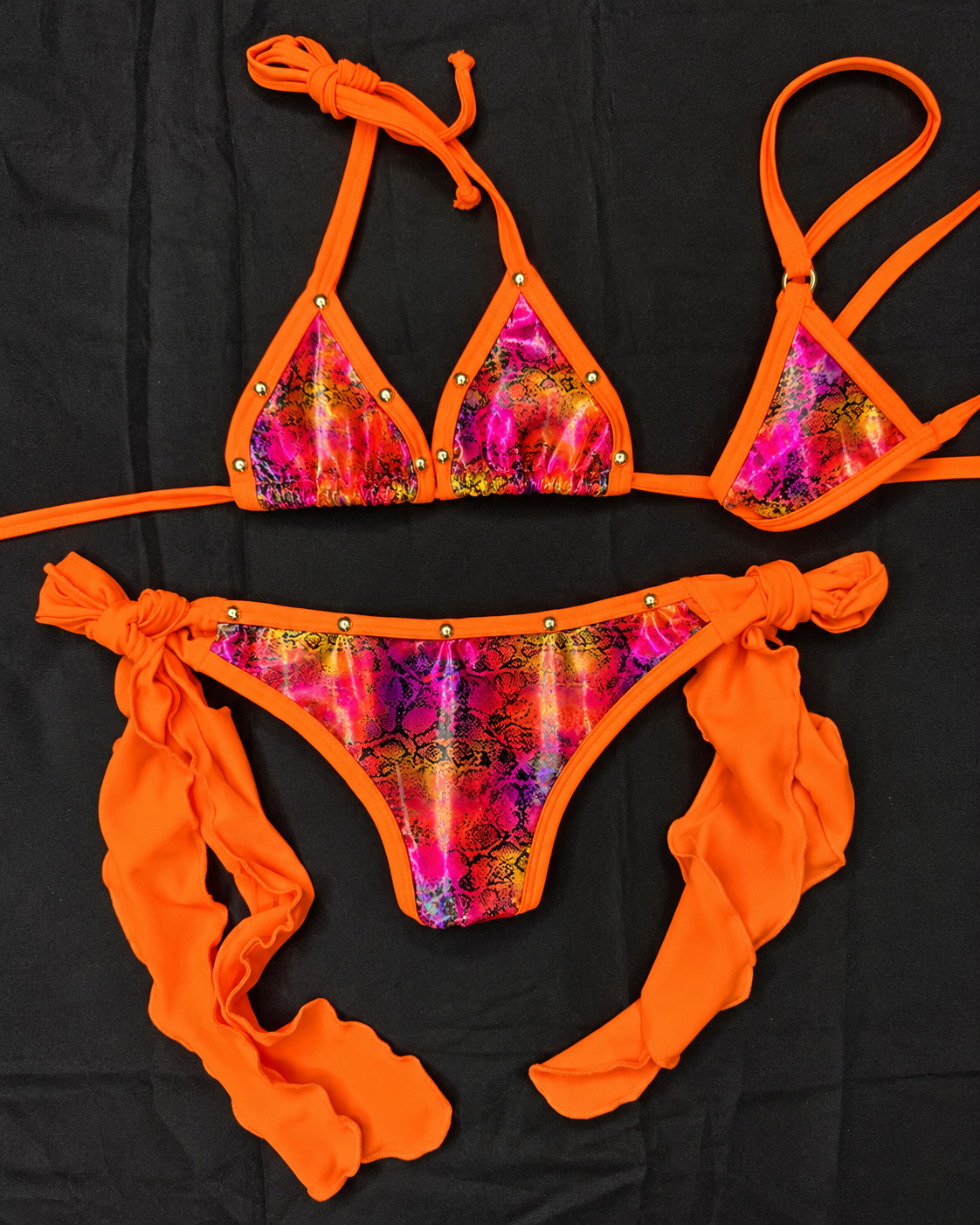 Neon Orange/Snake Skin Spandex Two-Piece Bikini Lingerie Outfit