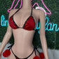Red/Black Spandex Red Fur Two-Piece Bikini Lingerie Outfit