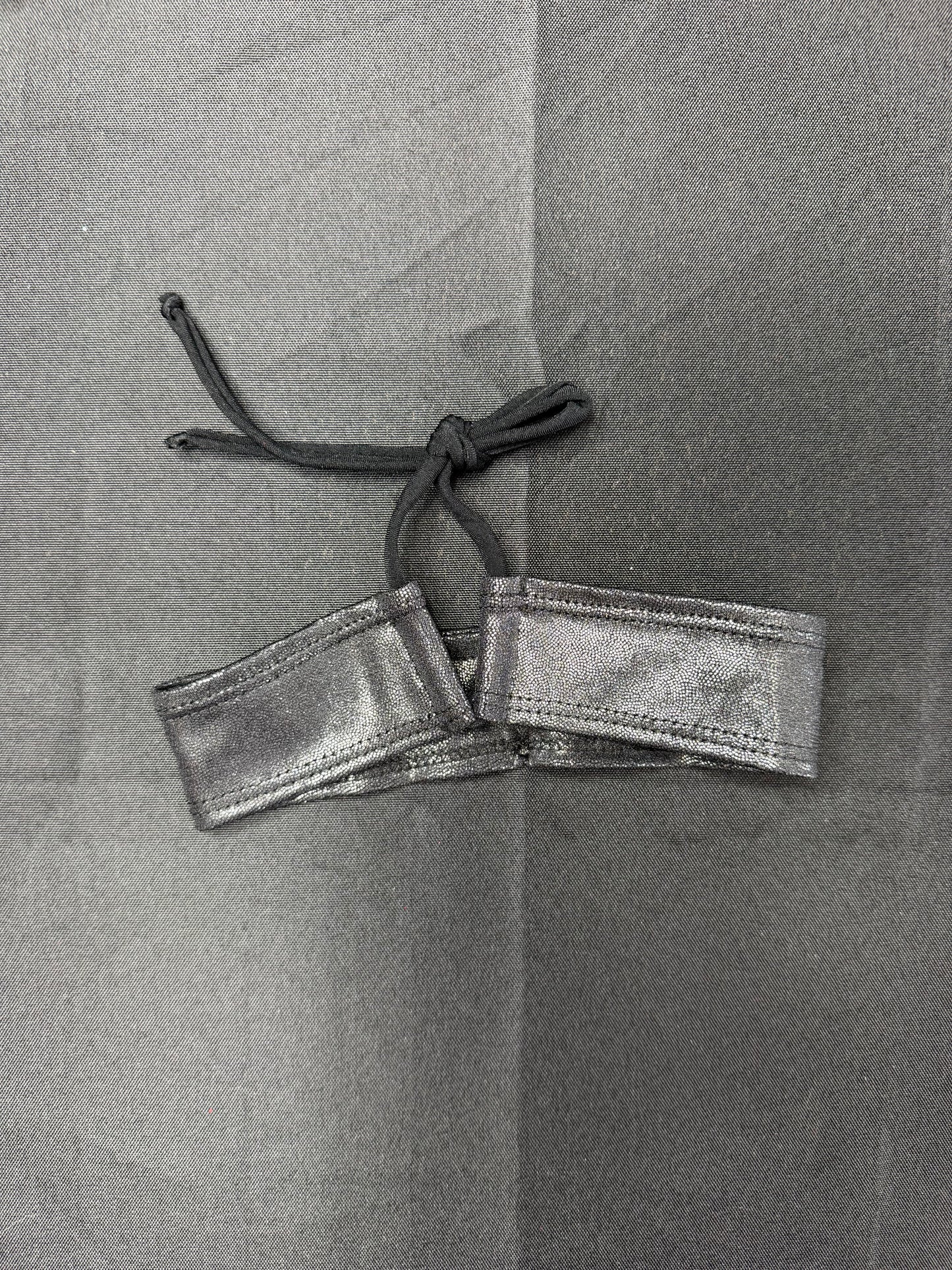 Metallic Black Spandex/Black Fishnet Shorts with Choker Two-Piece Lingerie Outfit