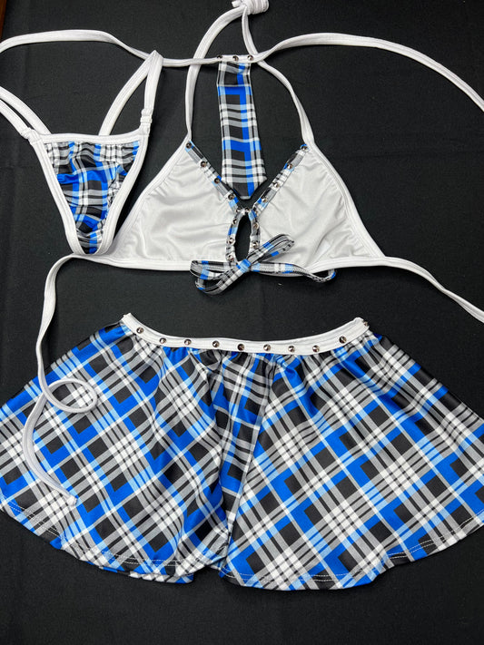 White/Blue Plaid School Girl Skirt Lingerie Outfit