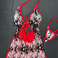 White Fire Mesh/Red Spandex One-Piece Ripped Back Lingerie Outfit