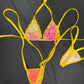 Metallic Pink/Yellow Spandex Sling-Shot Lingerie Outfit