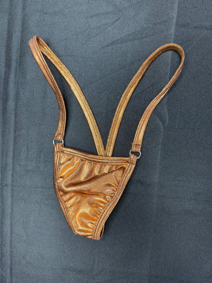 Metallic Bronze/Copper Spandex with Dark Brown Fishnet Shorts Lingerie Outfit